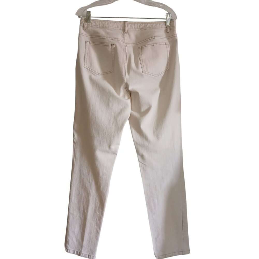 Dana Buchman Embroidered Floral Winter White Ivory Textured Denim Jeans Pants 10 - Picture 2 of 3
